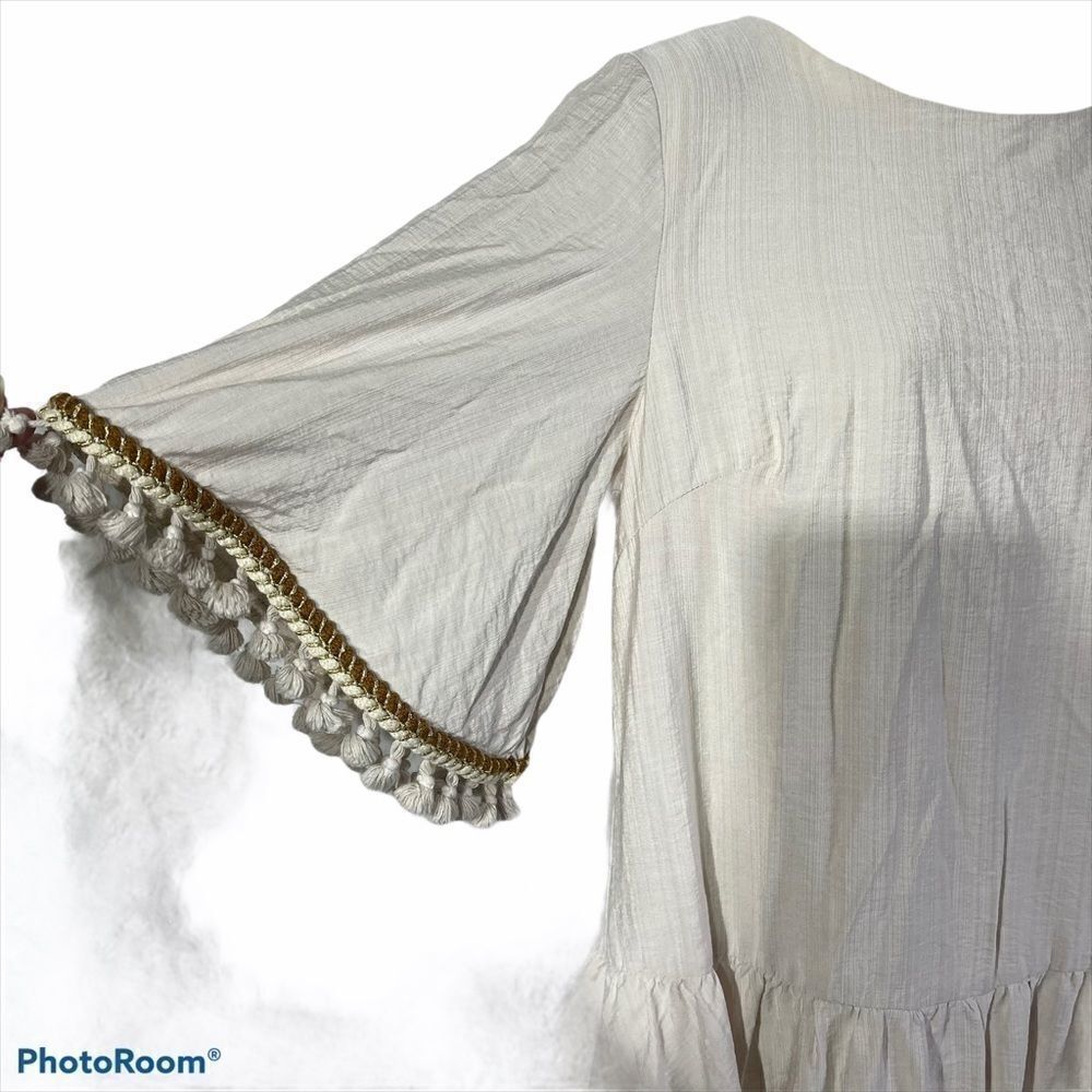 Indikah Hem Drop Waist Tassel Dress Boho Fringe L - image 3